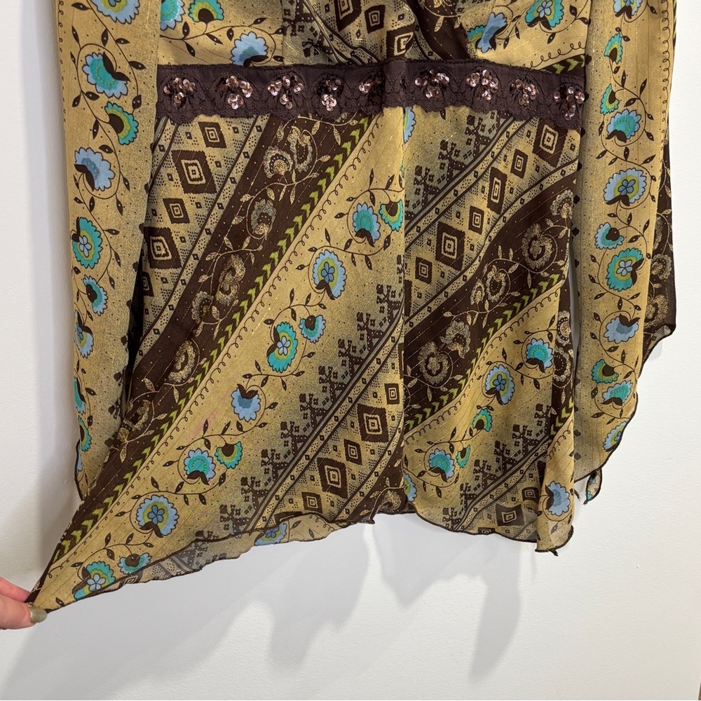 Brown Boho Y2K V-Neck Bell Sleeve Blouse M - Picture 8 of 14